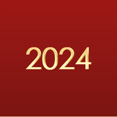 Happy new year 2024 golden number on red background. Premium vector background for happy new year 2024 celebration.