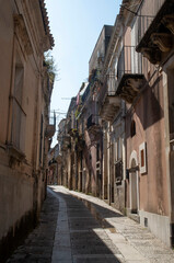 Street and  houses in baroque city Ragusa Ibla, Sicilia, Italy