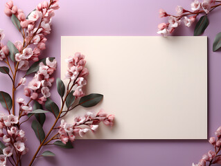 blank paper mock up with leaves on pastel background