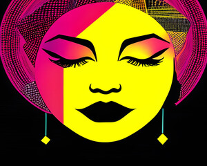 Illustration of a person wearing make-up  in yellow, black and pink color