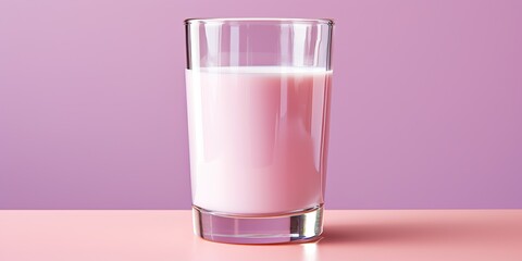 AI Generated. AI Generative. Organic eco natural protein calcium fresh milk. Pink background white glass mug cup. Promotion marketing style. Graphic Art