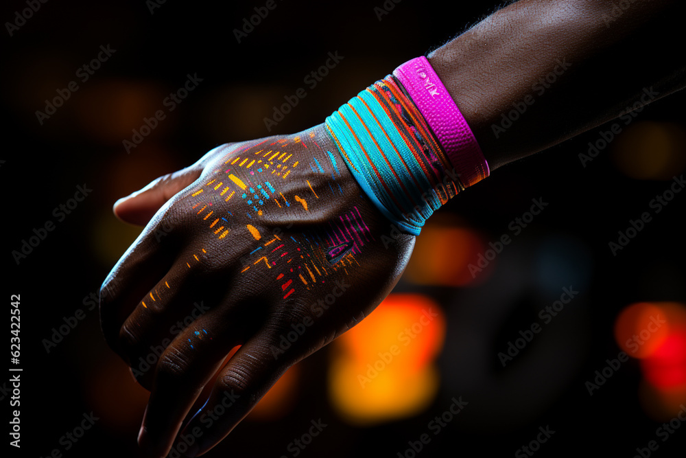 Aufkleber A basketball player with kinesiology tape applied on their wrist to provide support and reduce discomfort from repetitive motions.  Generative AI technology.