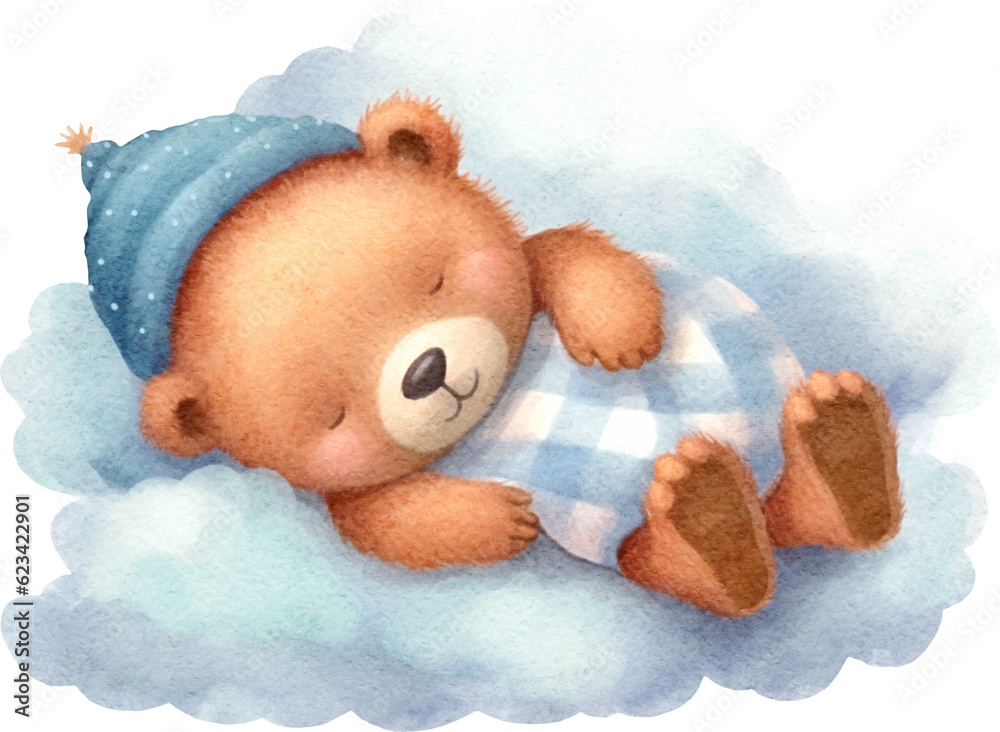 Poster cute sleeping bear character illustration created with generative ai technology