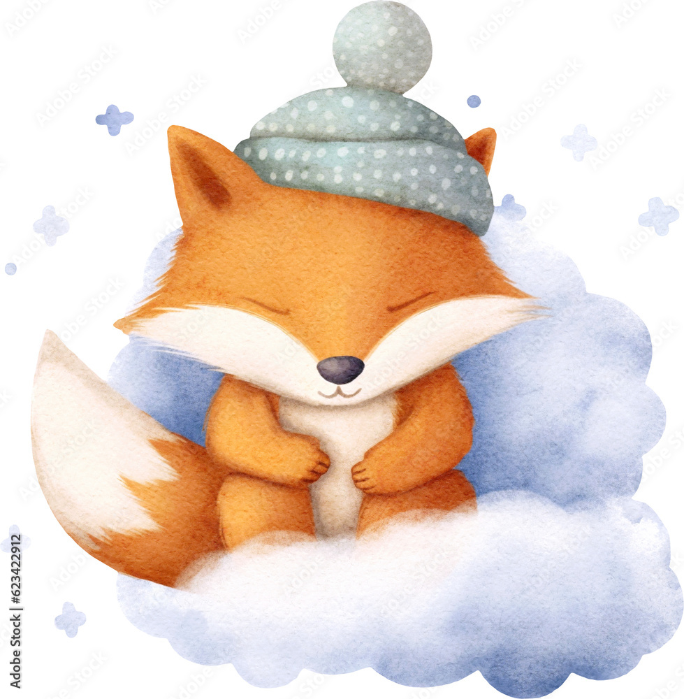 Aufkleber Cute sleeping fox character illustration created with Generative AI technology