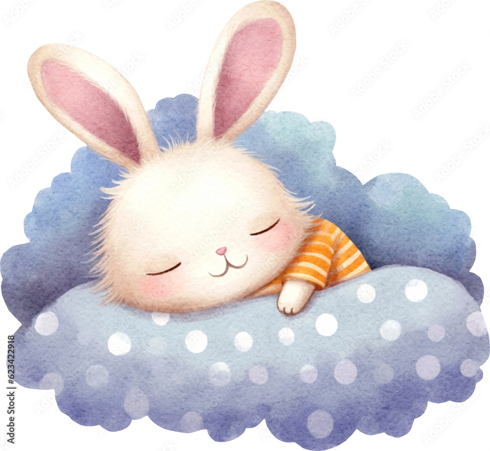 Poster cute sleeping bunny character illustration created with generative ai technology