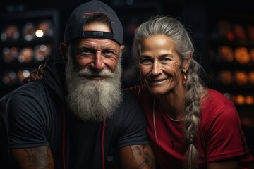 Portrait of senior couple working out gym fitness, fitness concept, man and woman. Senior healthy lifestyle sports