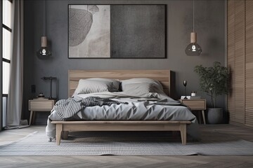 Scandinavian inspired bedroom decor. Generative AI