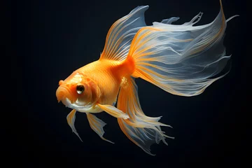 Fotobehang goldfish in aquarium black background © AGSTRONAUT