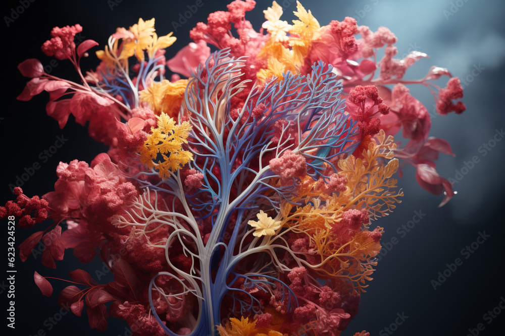 Poster An animated diagram illustrating the movement of air through the bronchial tree during inhalation and exhalation.  Generative AI technology.