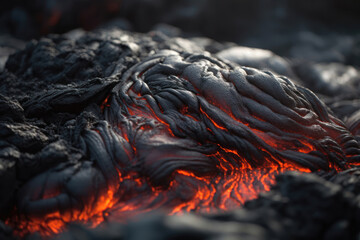 Close up depth of field lava texture. AI generated