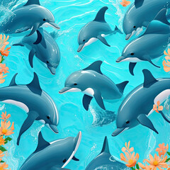 Obraz na płótnie Canvas Joyful dolphins swimming illustration