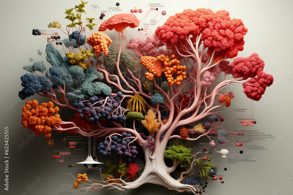 Poster A bronchial tree diagram with labels, providing a comprehensive overview of the different parts and their functions.  Generative AI technology.
