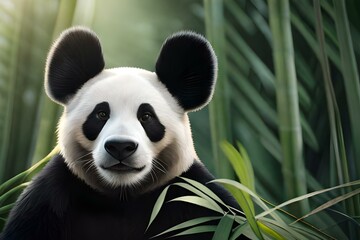 Naklejka premium giant panda eating bamboo