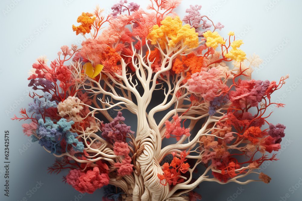 Poster a bronchial tree illustration with color-coded segments, representing the different generations of b