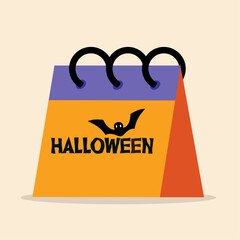 Flat Design Illustration with Halloween Calendar and Bat