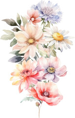 Watercolour flower bouquet illlustration created with Generative AI technology