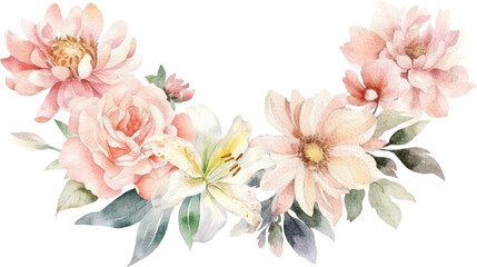 Round floral border watercolour illustration created with Generative AI technology