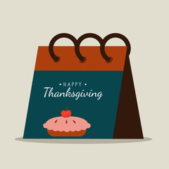 Flat Design Illustration with Happy Thanksgiving and Apple pie Calendar 