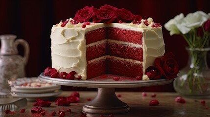 Obraz na płótnie Canvas Strawberry cake with strawberries on top