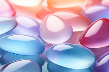Pastel colored translucent glass water stones overlapping. AI generated
