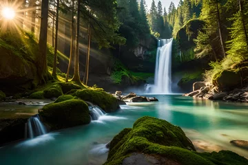Fotobehang waterfall in the forest © MuhammadAshir