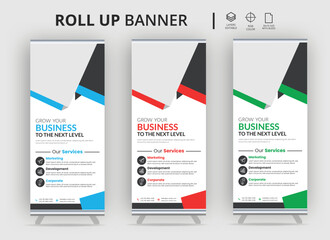 Roll-up banner stand template design, Corporate roll-up banner design template, Sale banner stand or flag design layout. Modern Exhibition Advertising vector eps10.