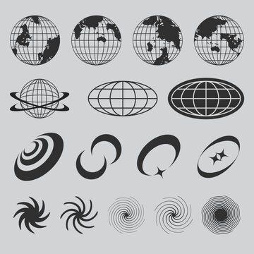 Globe  and abstract elements for posters and streetwear fashion design vector set