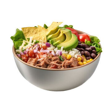 Beef Burrito Bowl Isolated On Transparent Background. Generative AI