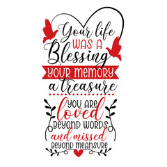 In Loving Memory lettering. illustration vector poster, background, postcard, banner, window. Cardinal. Vector illustration