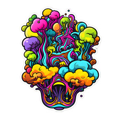 Fototapeta premium Awesome trippy cartoon Cosmic psychedelic silly funny goofy, sticker style, 4k hyper detailed