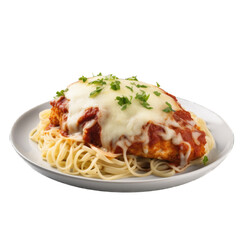 Chicken Parmesan isolated on transparent background. Generative AI
