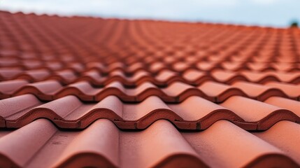 Roofing tiles clay red tiles in lines with ventilation slots, Roofing tiles diminishing.