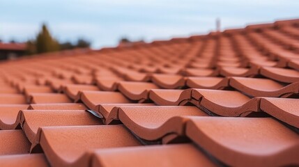 Roofing tiles clay red tiles in lines with ventilation slots, Roofing tiles diminishing.
