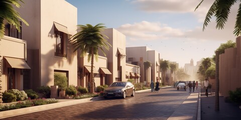Obraz premium AI Generated. AI Generative. Saudi Arabia city town townhouse nature outdoor landscape. Luxury modern distric histirical arabic city. Graphic Art
