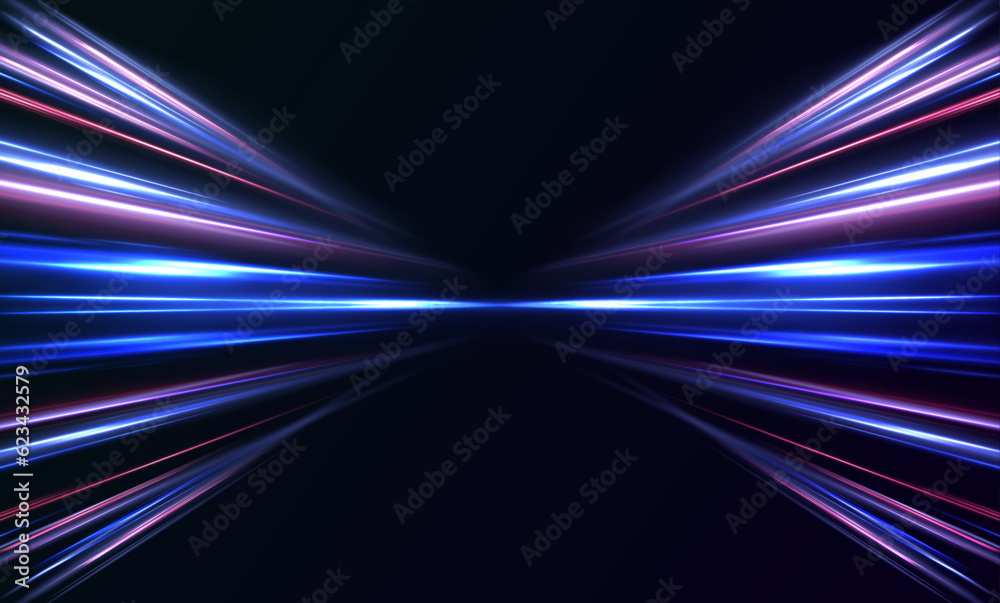 Poster panoramic high speed technology concept, light abstract background. image of speed motion on the roa