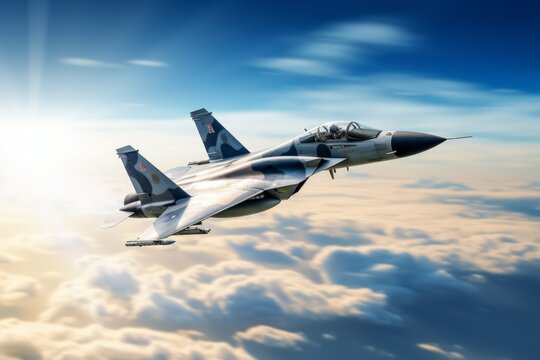 Fighter jet slices through the sky at supersonic speed. Generative AI 13