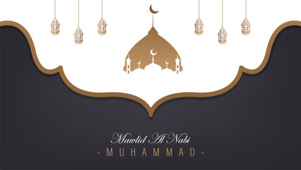 Modern minimalist Islamic poster banner template design for Mawlid Nabi celebration