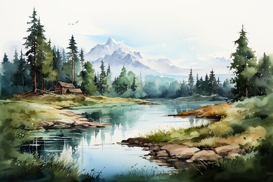 Watercolors of mountain landscapes