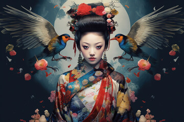 generative ai geisha with folwers