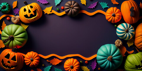 funky halloween 2023 sales banner background with copy space, top view