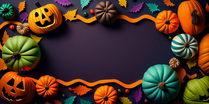 funky halloween 2023 sales banner background with copy space, top view
