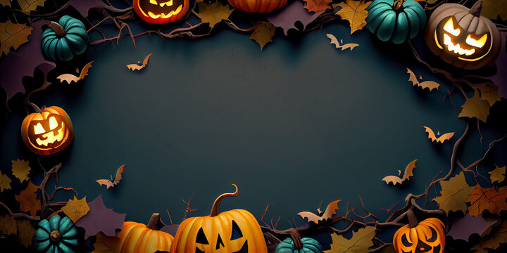 funky halloween 2023 sales banner background with copy space, top view