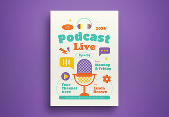 White Playful Flat Design Podcast Live Flyer Layout