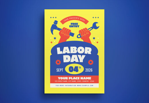 Yellow Flat Design Labor Day Flyer Layout