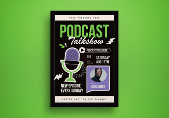 Black Edgy Flat Design Podcast Talkshow Flyer Layout