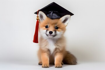 Happy fox in a graduation hat