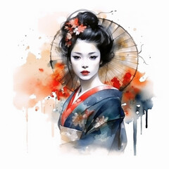 generative ai. geisha colored with watercolors