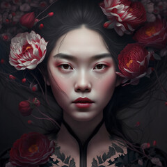 generative ai geisha with folwers