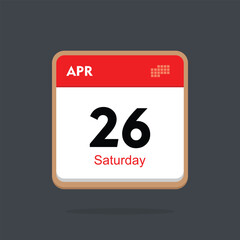 saturday 26 april icon with black background, calender icon