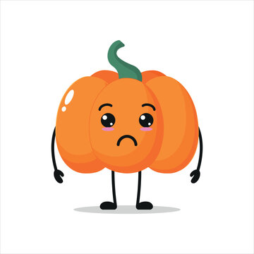 Cute sad pumpkin character. Funny unhappy pumpkin cartoon emoticon in flat style. vegetable emoji vector illustration